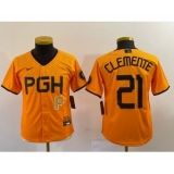 Youth Nike Pittsburgh Pirates #21 Roberto Clemente Yellow 2023 City Connect Stitched Jersey1