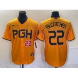 Men's Nike Pittsburgh Pirates #22 Andrew McCutchen Number Gold 2023 City Connect Stitched Jersey 2