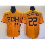 Men's Nike Pittsburgh Pirates #22 Andrew McCutchen Number Gold 2023 City Connect Stitched Jersey 1