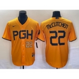 Men's Nike Pittsburgh Pirates #22 Andrew McCutchen Number Gold 2023 City Connect Stitched Jersey