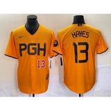 Men's Nike Pittsburgh Pirates #13 KeBryan Hayes Number Gold 2023 City Connect Stitched Jersey