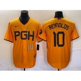 Men's Nike Pittsburgh Pirates #10 Bryan Reynolds Number Gold 2023 City Connect Stitched Jersey2