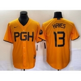 Men's Nike Pittsburgh Pirates #13 KeBryan Hayes Gold 2023 City Connect Stitched Jersey 1