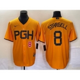 Men's Nike Pittsburgh Pirates #8 Willie Stargell Number Gold 2023 City Connect Stitched Jersey