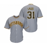 Men's Pittsburgh Pirates #31 Jordan Lyles Replica Grey Road Cool Base Baseball Jersey