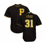 Men's Pittsburgh Pirates #31 Jordan Lyles Authentic Black Team Logo Fashion Cool Base Baseball Jersey