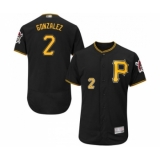 Men's Pittsburgh Pirates #2 Erik Gonzalez Black Alternate Flex Base Authentic Collection Baseball Jersey