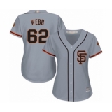 Women's San Francisco Giants #62 Logan Webb Authentic Grey Road 2 Cool Base Baseball Player Jersey
