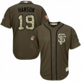 Youth Majestic San Francisco Giants #19 Alen Hanson Authentic Green Salute to Service MLB Jersey
