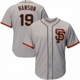 Youth Majestic San Francisco Giants #19 Alen Hanson Replica Grey Road 2 Cool Base MLB Jersey