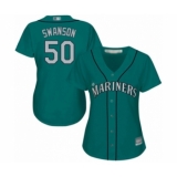 Women's Seattle Mariners #50 Erik Swanson Authentic Teal Green Alternate Cool Base Baseball Player Jersey