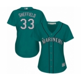 Women's Seattle Mariners #33 Justus Sheffield Authentic Teal Green Alternate Cool Base Baseball Player Jersey