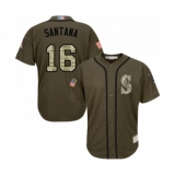 Men's Seattle Mariners #16 Domingo Santana Authentic Green Salute to Service Baseball Jersey