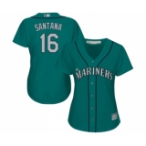 Women's Seattle Mariners #16 Domingo Santana Replica Teal Green Alternate Cool Base Baseball Jersey