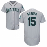 Men's Majestic Seattle Mariners #15 Kyle Seager Grey Road Flex Base Authentic Collection MLB Jersey