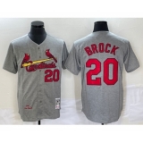 Men's St Louis Cardinals #20 Lou Brock Grey Wool Stitched Throwback Jersey
