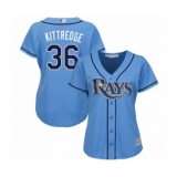 Women's Tampa Bay Rays #36 Andrew Kittredge Authentic Light Blue Alternate 2 Cool Base Baseball Player Jersey