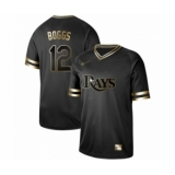 Men's Tampa Bay Rays #12 Wade Boggs Authentic Black Gold Fashion Baseball Jersey