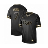 Men's Tampa Bay Rays #7 Michael Perez Authentic Black Gold Fashion Baseball Jersey