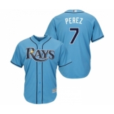Men's Tampa Bay Rays #7 Michael Perez Replica Light Blue Alternate 2 Cool Base Baseball Jersey