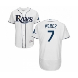 Men's Tampa Bay Rays #7 Michael Perez Home White Home Flex Base Authentic Collection Baseball Jersey