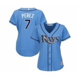 Women's Tampa Bay Rays #7 Michael Perez Replica Light Blue Alternate 2 Cool Base Baseball Jersey