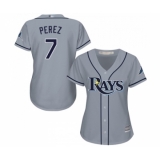 Women's Tampa Bay Rays #7 Michael Perez Replica Grey Road Cool Base Baseball Jersey
