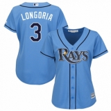 Women's Majestic Tampa Bay Rays #3 Evan Longoria Replica Light Blue Alternate 2 Cool Base MLB Jersey