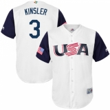 Youth USA Baseball Majestic #3 Ian Kinsler White 2017 World Baseball Classic Replica Team Jersey