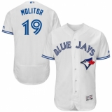 Men's Majestic Toronto Blue Jays #19 Paul Molitor White Home Flex Base Authentic Collection MLB Jersey