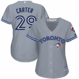 Women's Majestic Toronto Blue Jays #29 Joe Carter Authentic Grey Road MLB Jersey