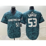 Men's Nike Texas Rangers #53 Adolis Garcia Number Teal 2023 All Star Stitched Baseball Jersey