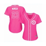 Women's Texas Rangers #23 Mike Minor Authentic Pink Fashion Cool Base Baseball Jersey