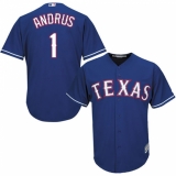 Youth Majestic Texas Rangers #1 Elvis Andrus Authentic Royal Blue Alternate 2 Cool Base MLB Jersey