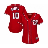 Women's Washington Nationals #10 Yan Gomes Replica Red Alternate 1 Cool Base Baseball Jersey