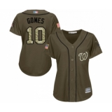 Women's Washington Nationals #10 Yan Gomes Authentic Green Salute to Service Baseball Jersey