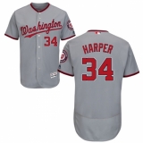 Men's Majestic Washington Nationals #34 Bryce Harper Grey Road Flex Base Authentic Collection MLB Jersey