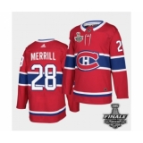 Men's Adidas Canadiens #28 Jon Merrill Red Road Authentic 2021 Stanley Cup Jersey