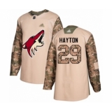 Men's Arizona Coyotes #29 Barrett Hayton Authentic Camo Veterans Day Practice Hockey Jersey