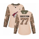 Women's Arizona Coyotes #77 Victor Soderstrom Authentic Camo Veterans Day Practice Hockey Jersey