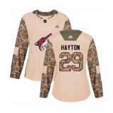 Women's Arizona Coyotes #29 Barrett Hayton Authentic Camo Veterans Day Practice Hockey Jersey