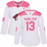 Women's Adidas Arizona Coyotes #13 Freddie Hamilton Authentic White Pink Fashion NHL Jersey