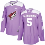 Youth Adidas Arizona Coyotes #5 Adam Clendening Authentic Purple Fights Cancer Practice NHL Jersey