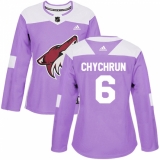 Women's Adidas Arizona Coyotes #6 Jakob Chychrun Authentic Purple Fights Cancer Practice NHL Jersey