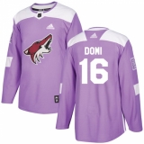 Men's Adidas Arizona Coyotes #16 Max Domi Authentic Purple Fights Cancer Practice NHL Jersey