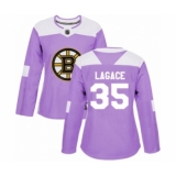 Women's Boston Bruins #35 Maxime Lagace Authentic Purple Fights Cancer Practice Hockey Jersey