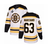 Men's Boston Bruins #63 Brad Marchand Authentic White Away 2019 Stanley Cup Final Bound Hockey Jersey