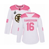 Women's Boston Bruins #16 Derek Sanderson Authentic White Pink Fashion 2019 Stanley Cup Final Bound Hockey Jersey