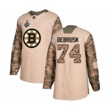 Youth Boston Bruins #74 Jake DeBrusk Authentic Camo Veterans Day Practice 2019 Stanley Cup Final Bound Hockey Jersey