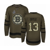 Men's Boston Bruins #13 Charlie Coyle Authentic Green Salute to Service 2019 Stanley Cup Final Bound Hockey Jersey